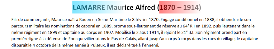 Mort LAMARRE Maurice Alfred texte