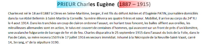 Mort PRIEUR Charles Eugene texte